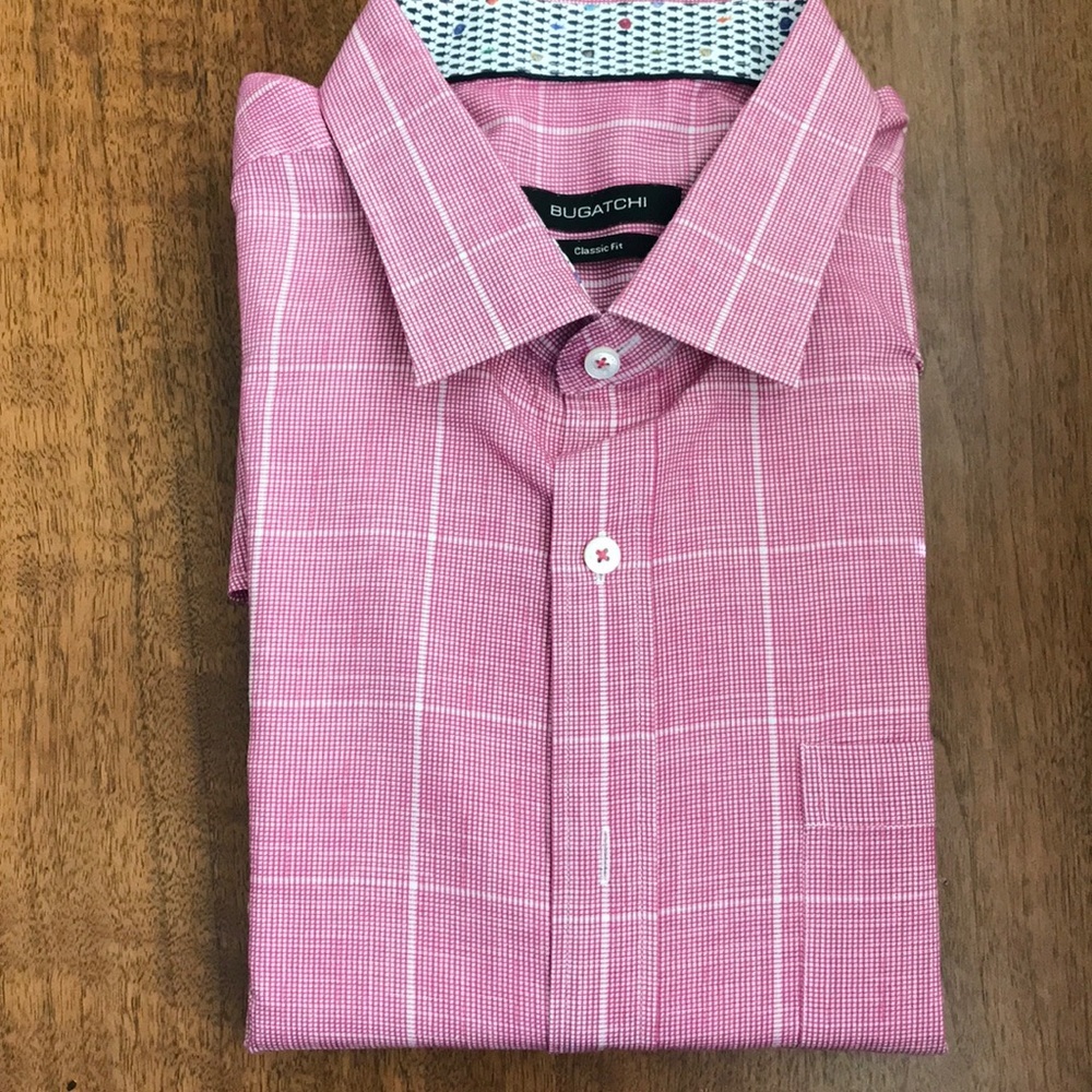 Bugatchi Mens Red White Dress Shirt